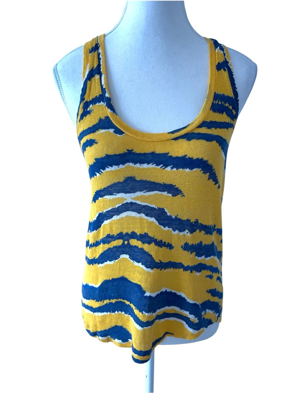 Zara Yellow Blue Zebra Print Scoop Neck Tank Top in Small